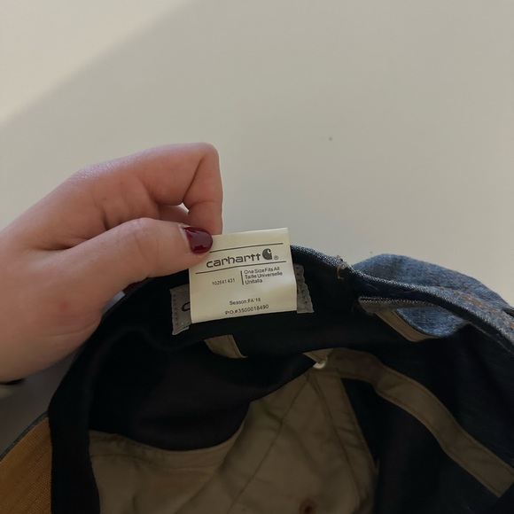 Carhartt Ball Cap Hat Baseball Denim Chambray Blue Cotton Logo Workwear Utility - Picture 7 of 7